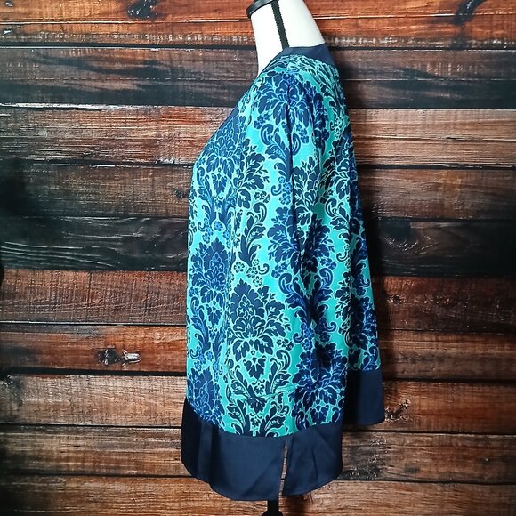 Susan Graver S Kimono Cardigan Top Satin Damask Seafoam Blue - Picture 8 of 10